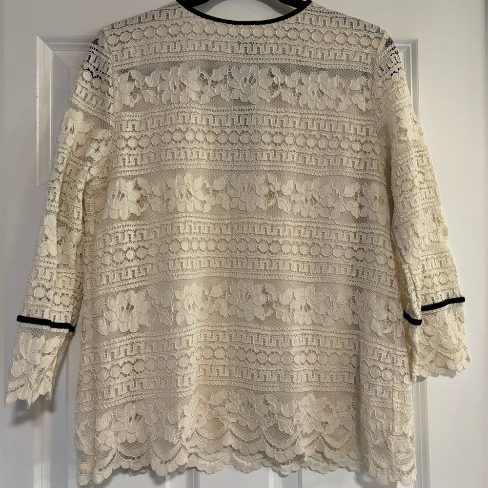 Talbots Cream Lace Top with Velvet Trim, size Large - Picture 5 of 7